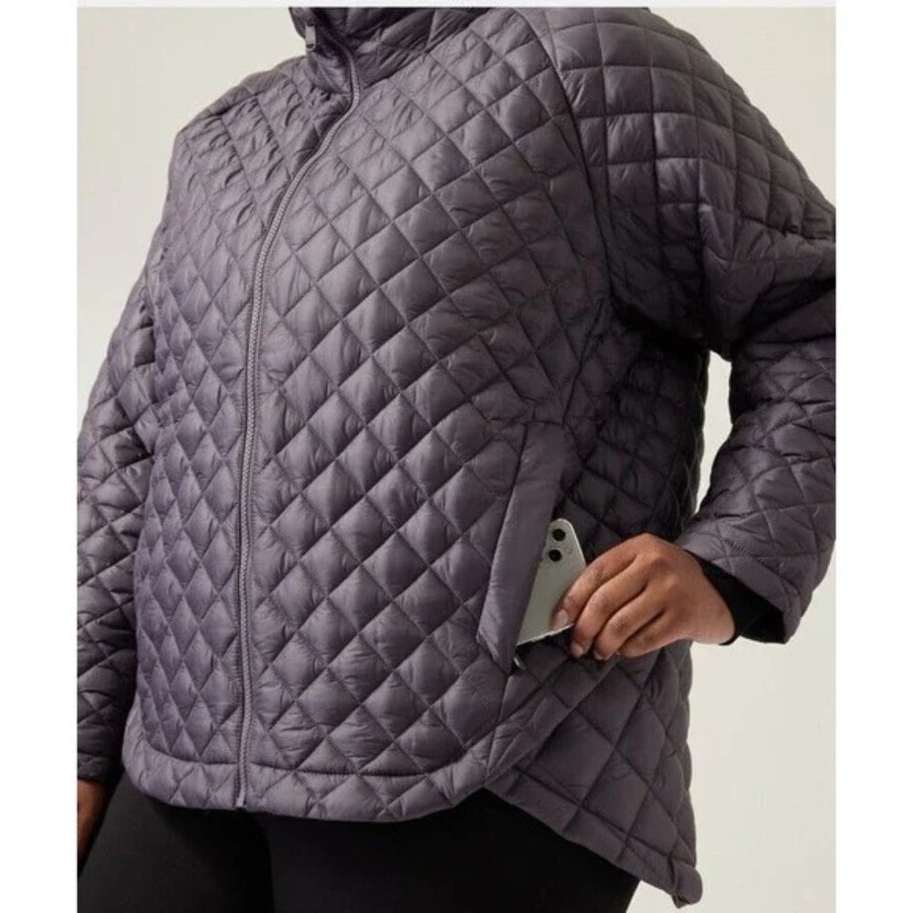 Athleta Whisper Featherless Coat Jacket Womens MP Black Quilted Parka Zip Up - Picture 5 of 17